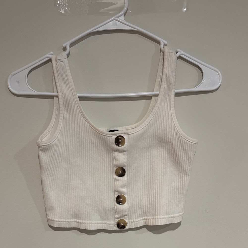 SHEIN Cream Ribbed Tank Top with Buttons